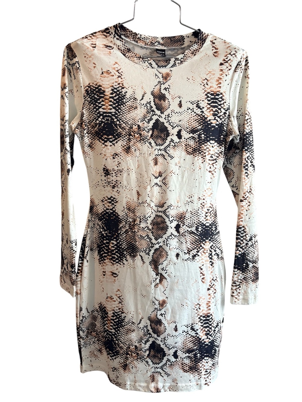 SHEIN Lightweight Long Sleeve Snake Print Bodycon Dress Semi-sheer Small S